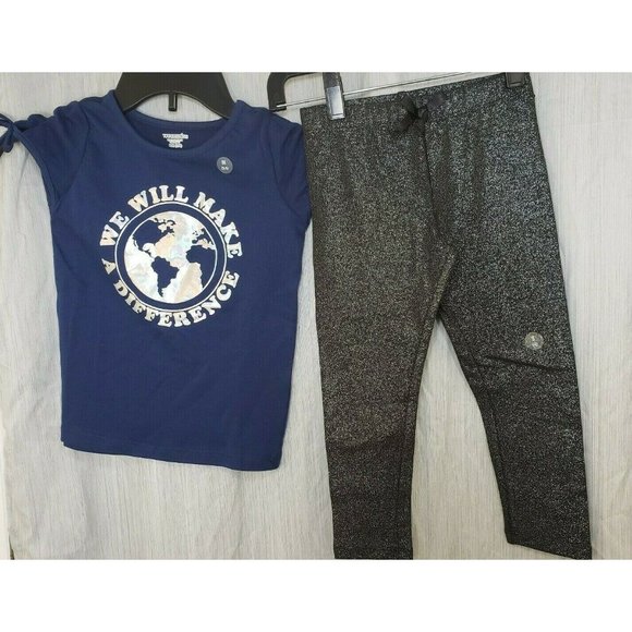 Tough Skins We Will Make A Difference Girls M 5/6 Sparkle Foil Shirt & Pants Set - Picture 1 of 12
